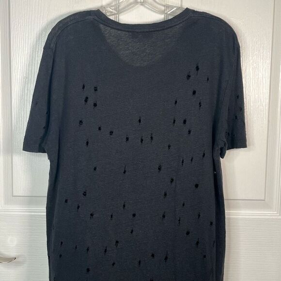 IRO Clay Black Distressed Tshirt Sz XL Linen Holes - Picture 8 of 12